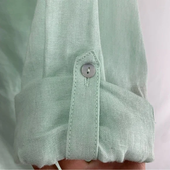 NWT Sigrid Olsen Mint Green Linen Button-Up Tunic, Size M - Picture 7 of 11